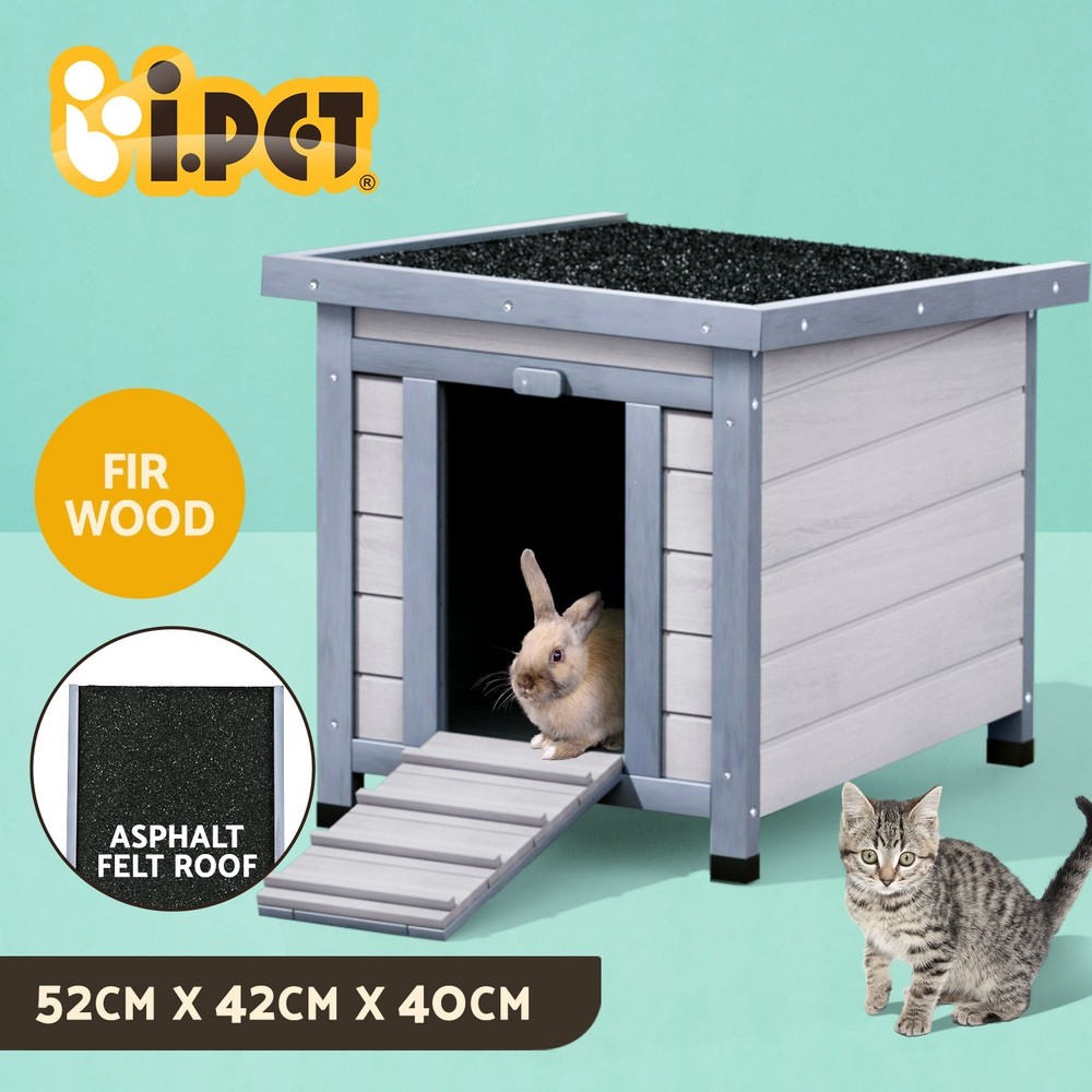 i.Pet Outdoor Cat House Fir Wood 52cm 42cm 40cm White Grey Asphalt Roof Lockable