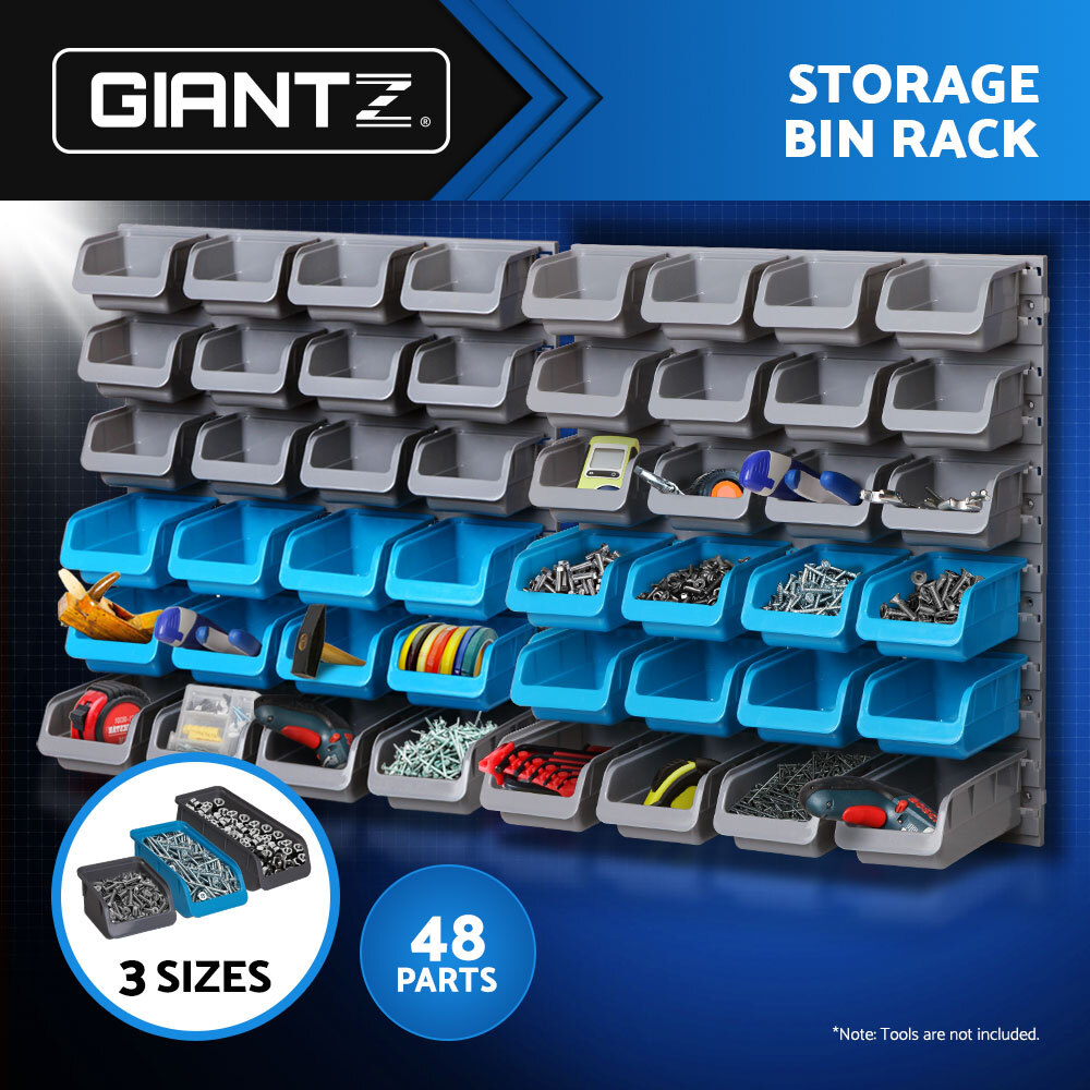 Giantz 48 Storage Rack Wall Mounted Garage Tool Parts Organiser BINWALL48 96kg
