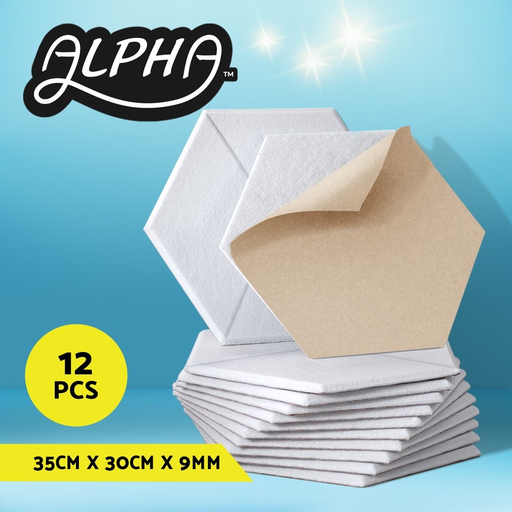 Alpha Acoustic Soundproof Tiles 12pcs 35x30x0.9cm Self-Adhesive White Hexagon