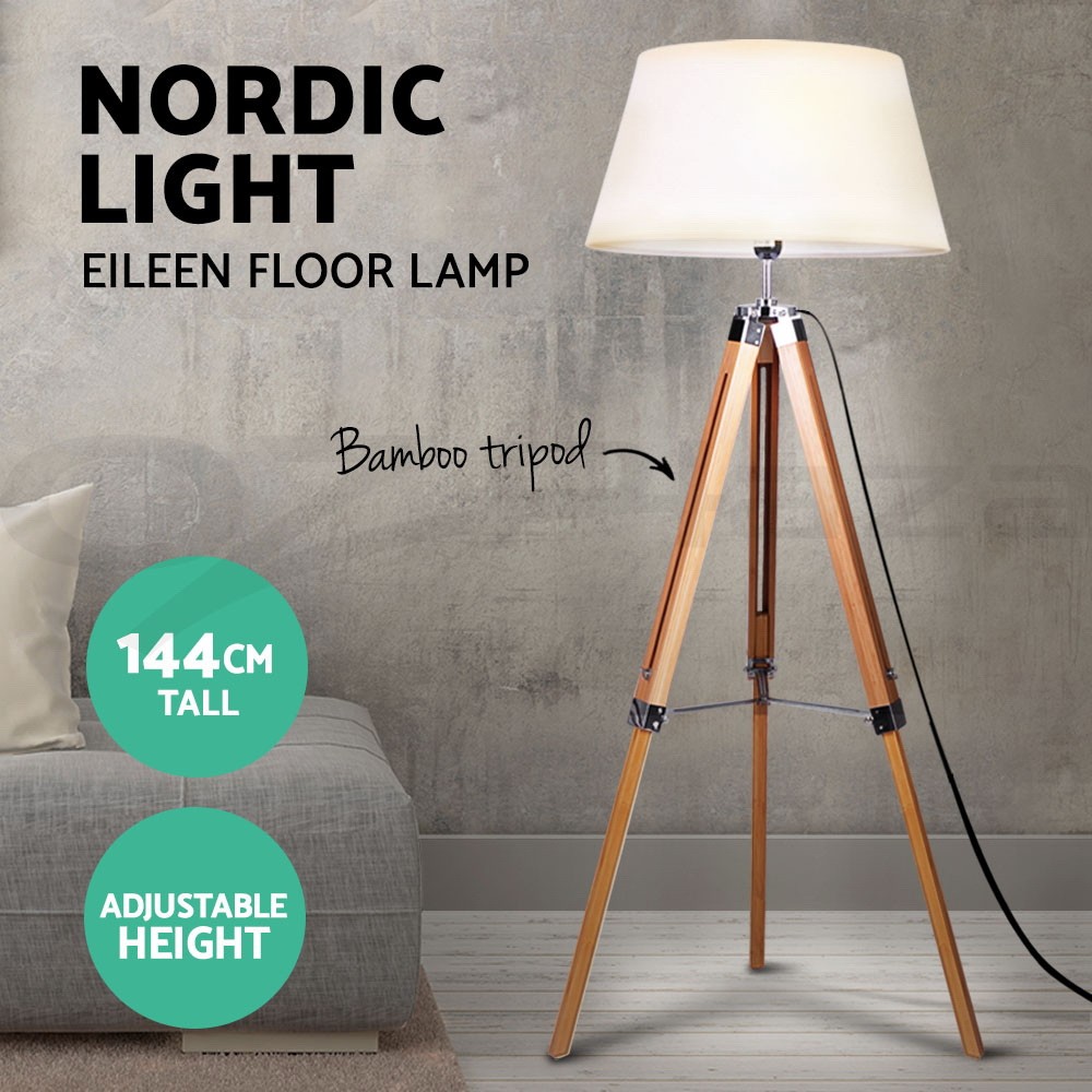 Artiss Floor Lamp Tripod Storage Shelves Reading Light Adjustable E27 Bamboo