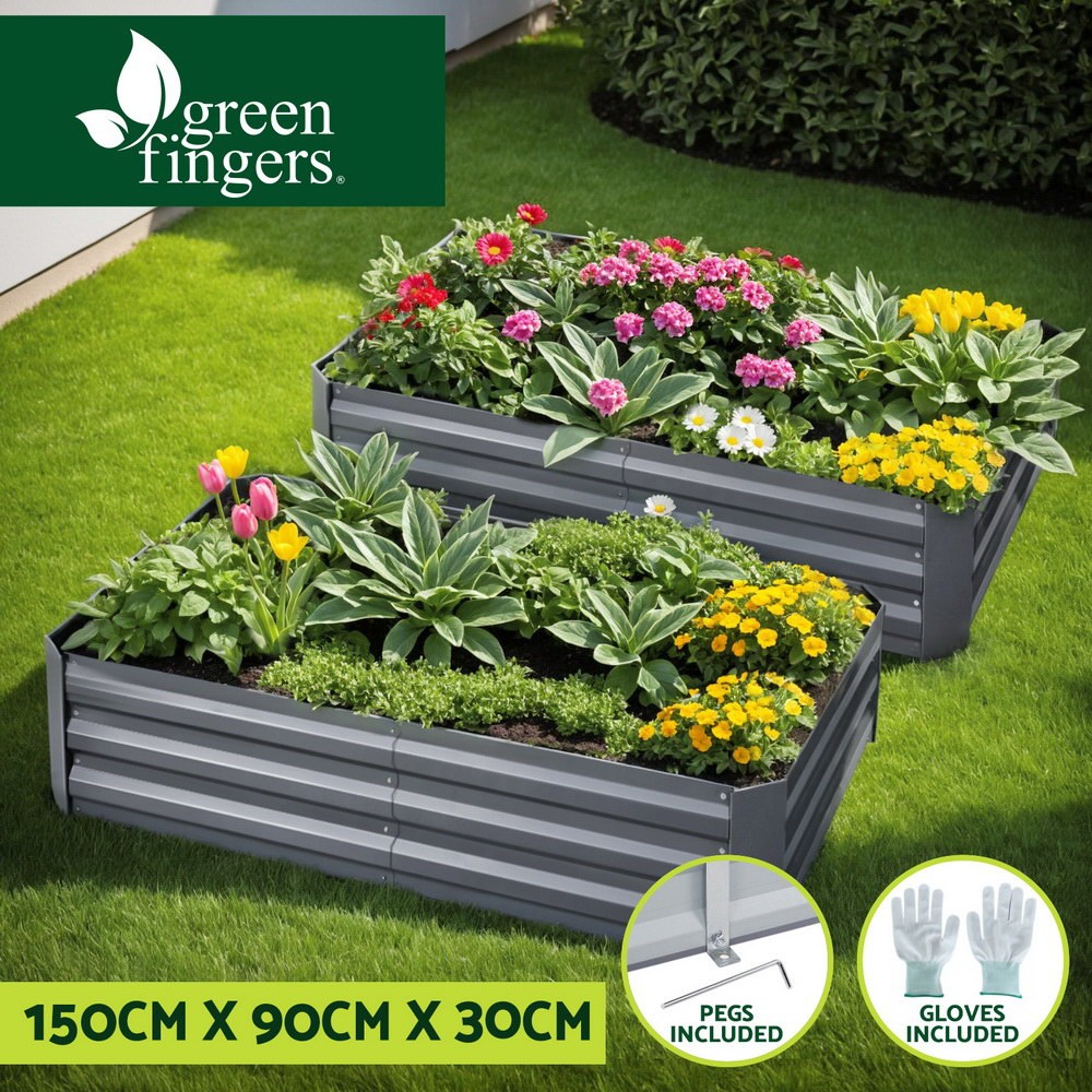 Greenfingers Raised Garden Bed 2x Galvanised SGCC Steel 150x90cm Grey Outdoor