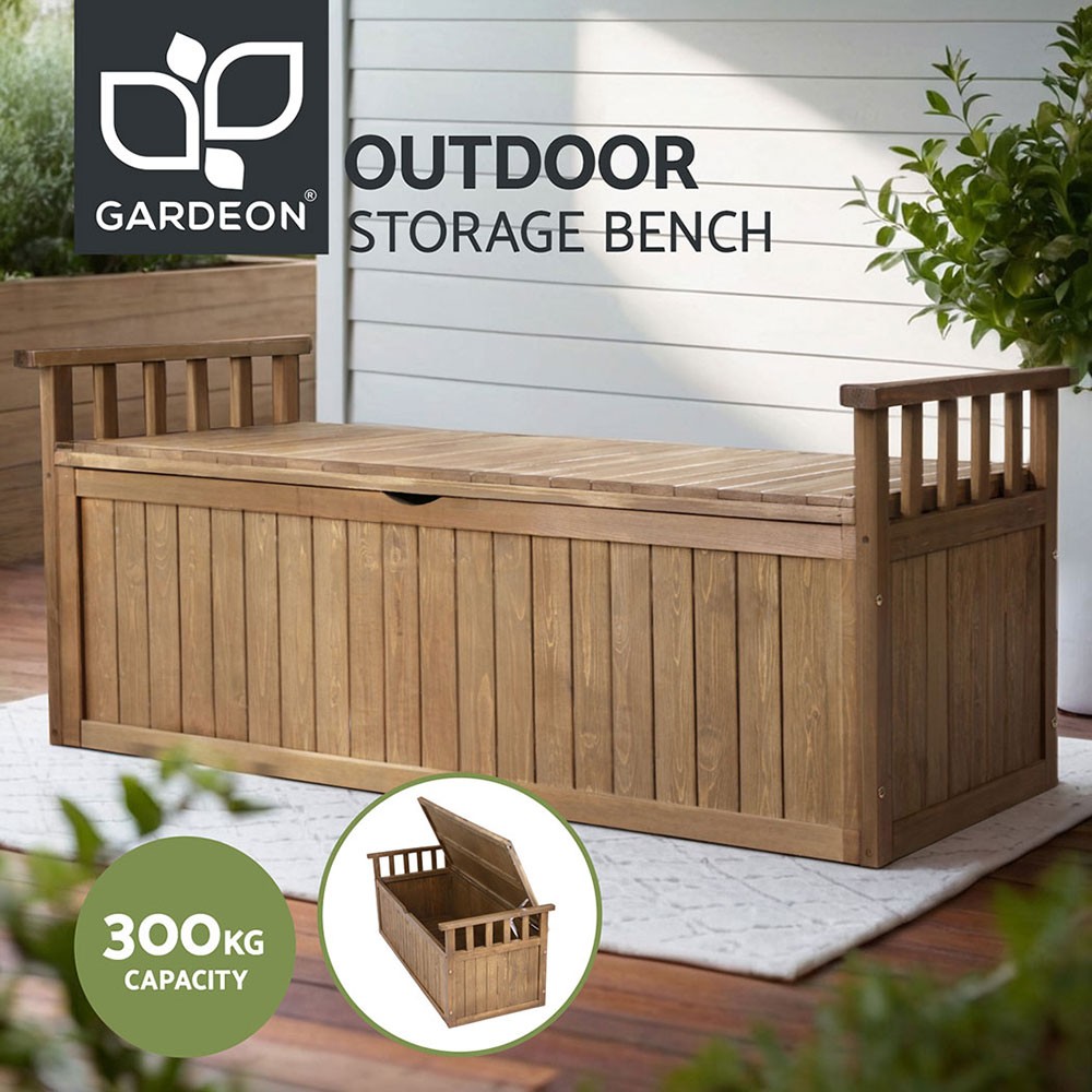 Gardeon Fir Wood Outdoor Storage Bench 129cm 200L Water-resistant Natural 300kg