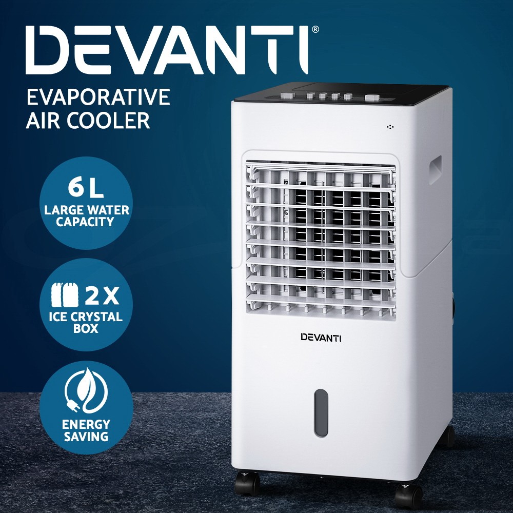 Devanti Evaporative Air Cooler Portable 6L Humidifier 4-in-1 Purifier 3-speed