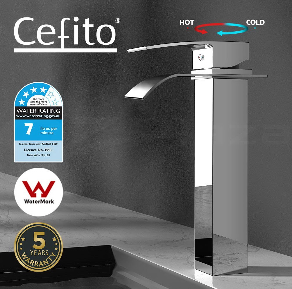 Cefito Basin Mixer Tap A81H36SI Silver Brass Waterfall 35mm Ceramic Cartridge
