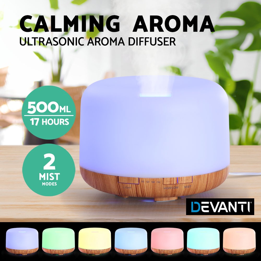 Devanti Ultrasonic Aromatherapy Diffuser Humidifier 500ml 4-in-1 LED Remote