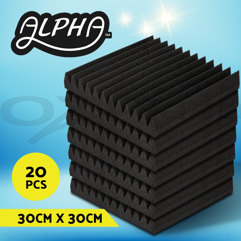 Alpha Acoustic Foam Panels Soundproofing Tiles Black 25kg/m3 20 pieces