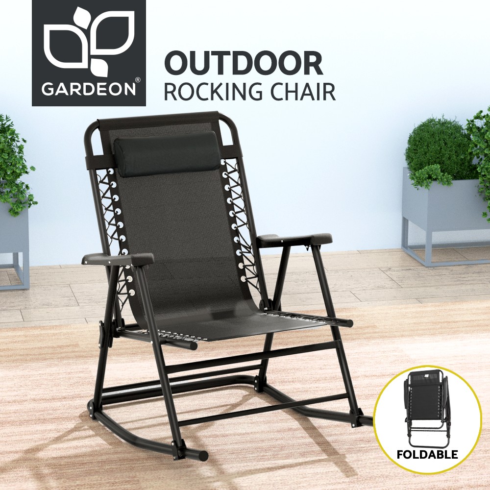 Gardeon Folding Outdoor Rocking Recliner Chair Grey Textilene 93L 59W 96H CM