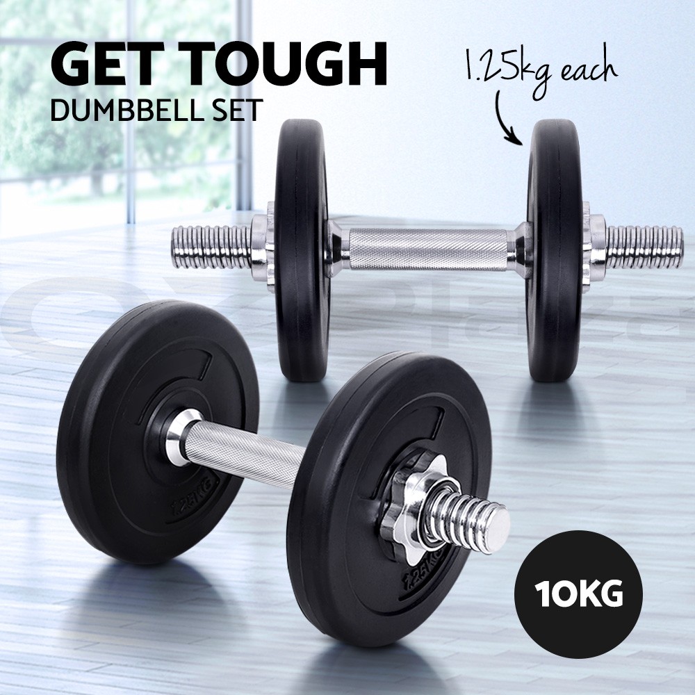 Everfit Adjustable 10KG Dumbbell Set 5kg Dumbbells Plastic Coated Plates Gym