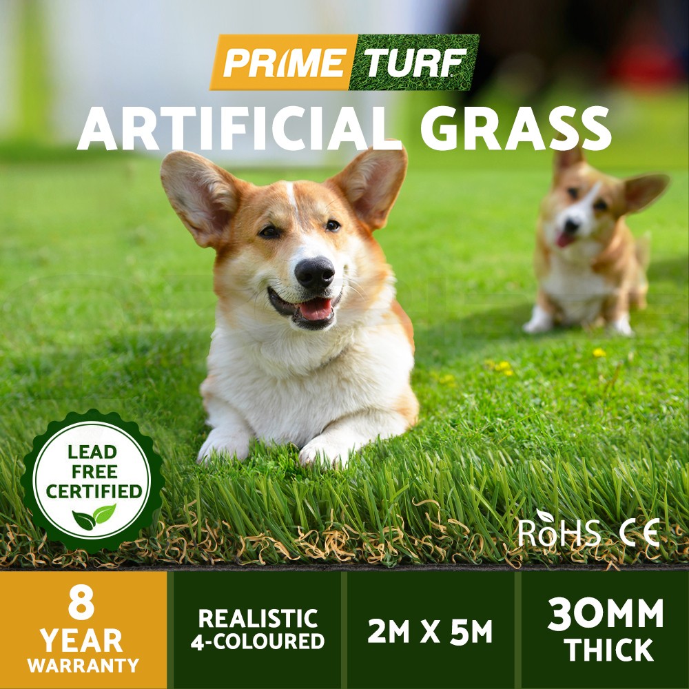 Prime Turf Artificial Synthetic Grass 2mx5m 30mm Polyethylene Stabilised Green