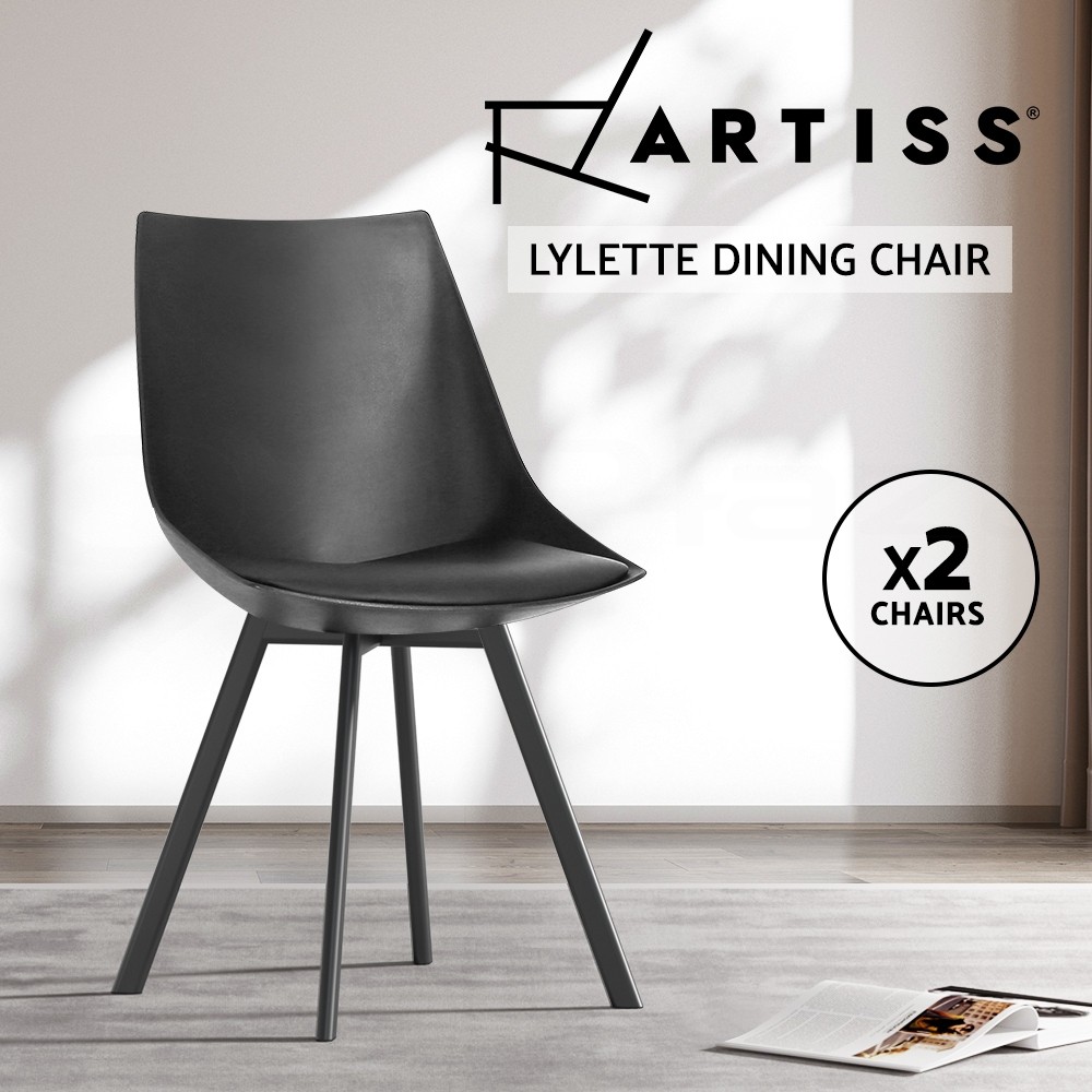 Artiss Lylette 2x Dining Chairs Black PP Plastic Cushioned Steel Legs 150 kg