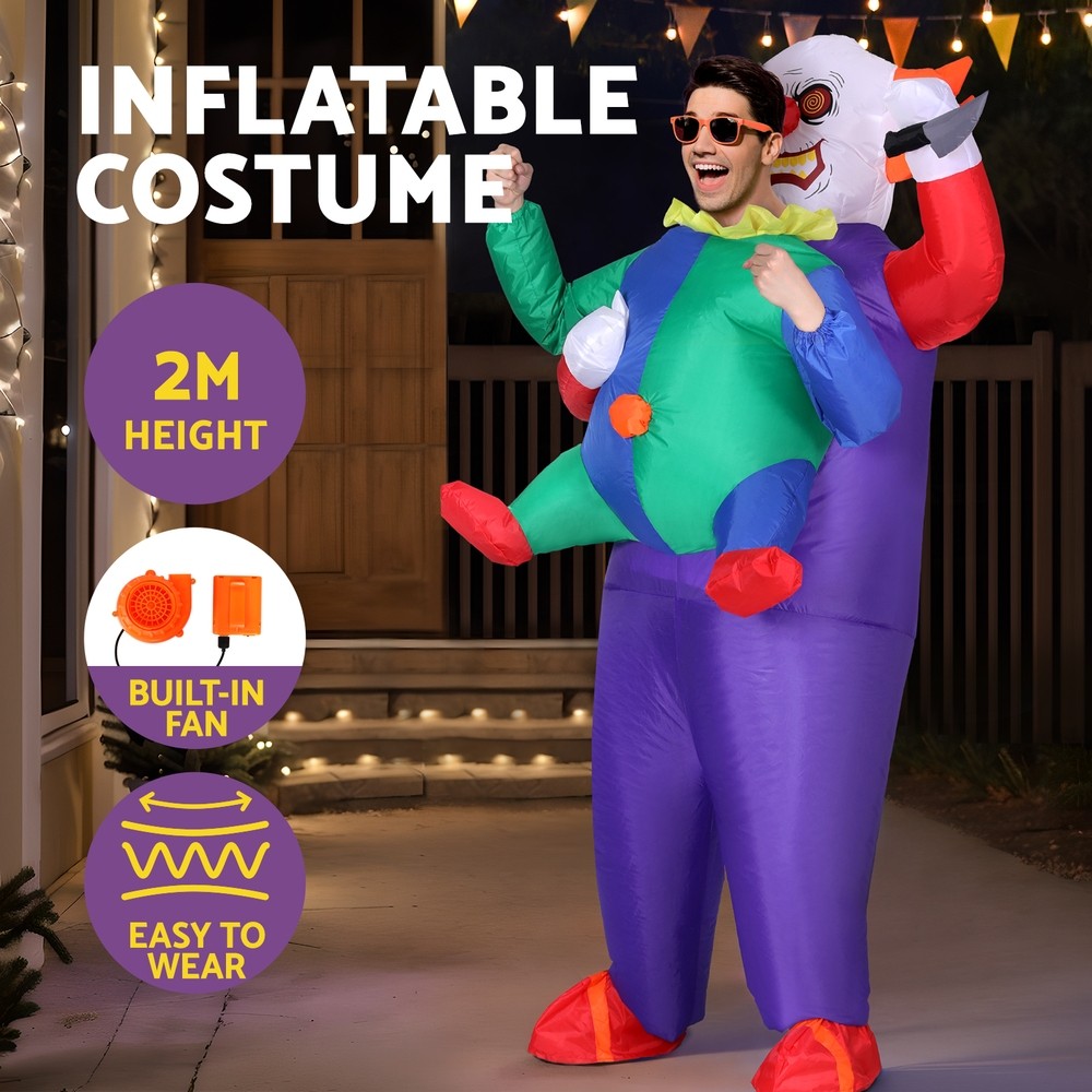 Inflatable Clown Costume Adult Purple Polyester USB Fan Party Halloween Cosplay