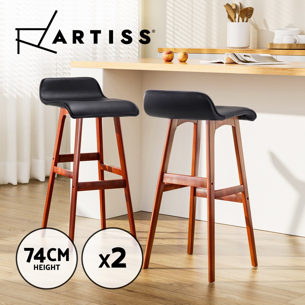 Artiss Sliva 2x Bar Stools Padded PU Leather Seat Black Bentwood 74cm Kitchen