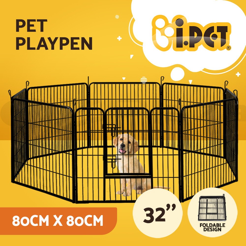 i.Pet Pet Playpen 8 Panel Dog Fence Steel Black Rust-resistant Puppy Exercise XL
