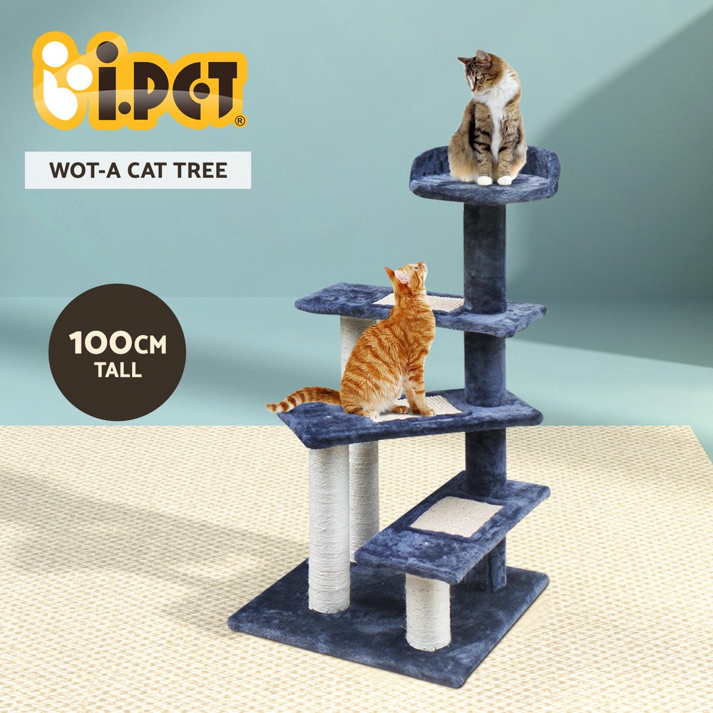 i.Pet Cat Tree Scratching Tower 100cm Sisal Ultra-Plush Cover Steps Climbing