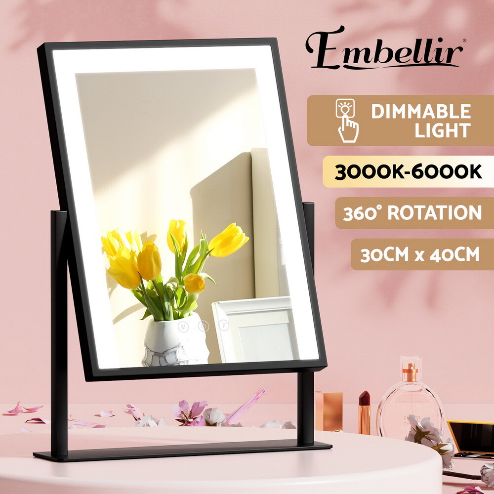 Embellir Makeup Mirror 30x40cm LED Lighted Tabletop Black Rotatable Dimmable