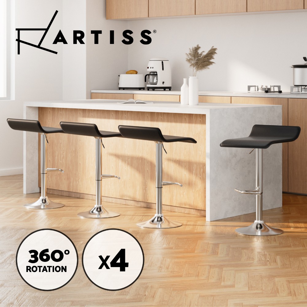 Artiss Sena Modern 4x Bar Stools Adjustable Gas Lift 360 Swivel PU Leather Black