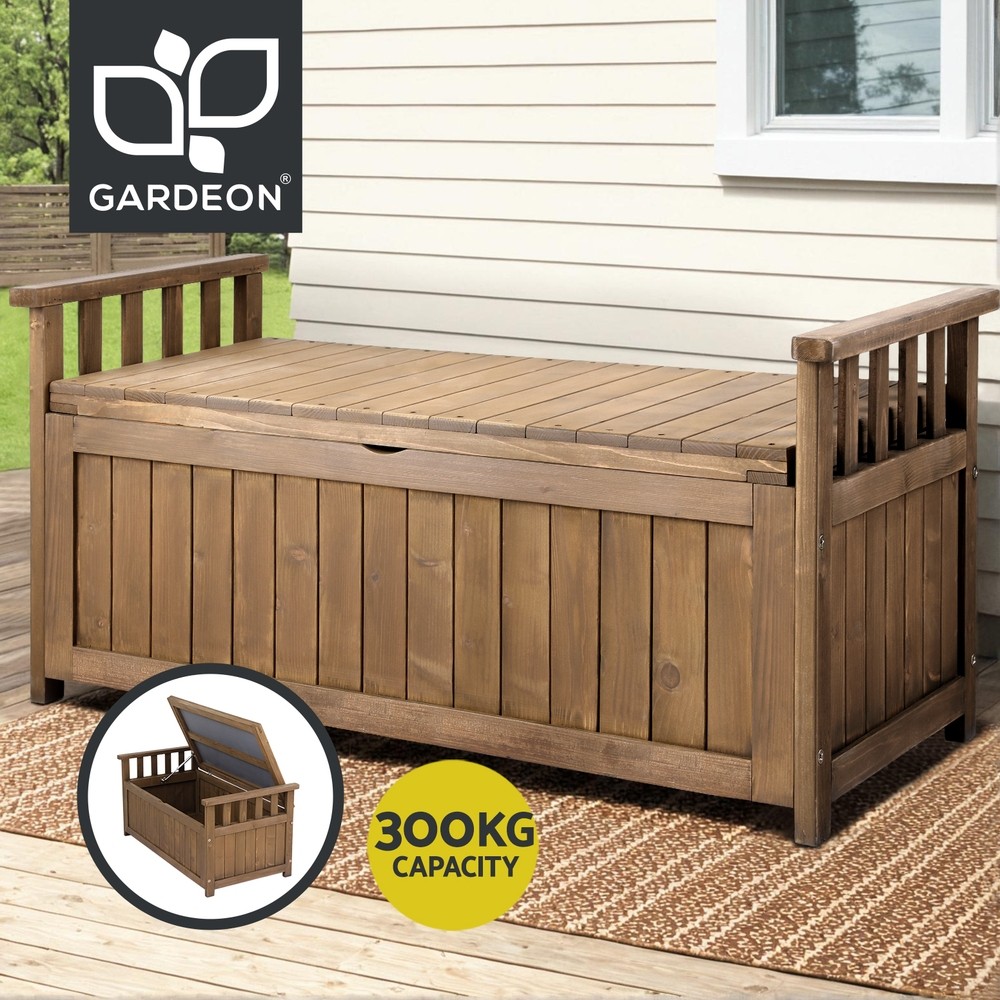 Gardeon Outdoor Storage Bench Box Fir Wood Lidded Water-resistant Brown 106cm