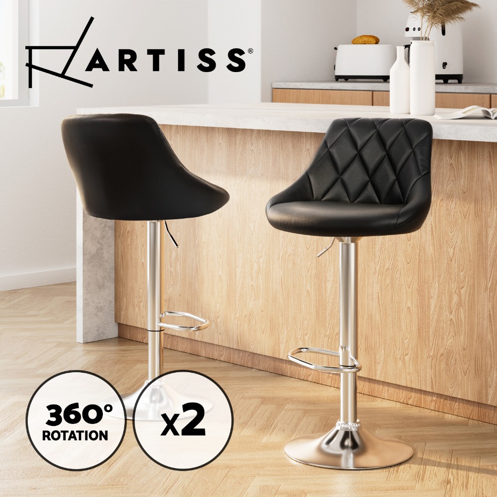 Artiss Elan Bar Stool Swivel Gas Lift Adjustable Black/Grey PU Leather 150kg