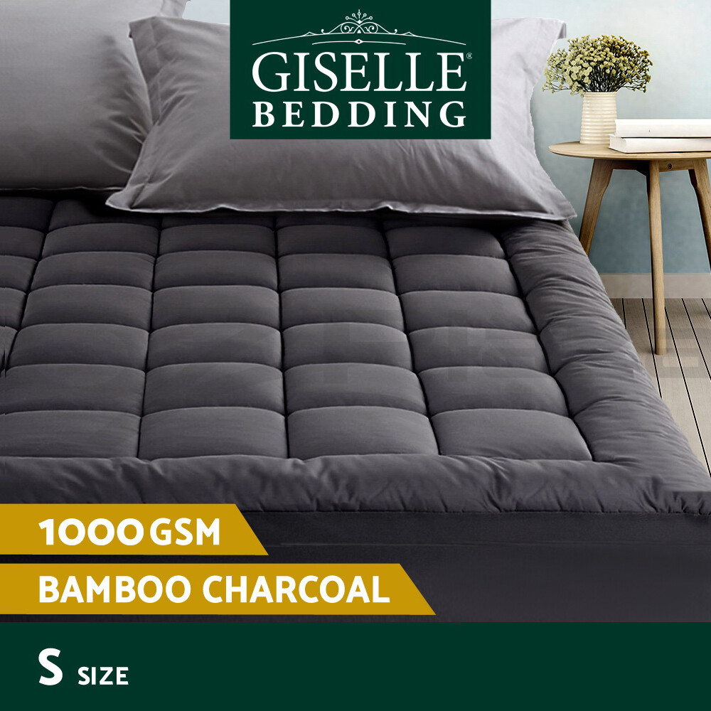 Giselle Bedding Bamboo Charcoal Pillowtop Mattress Topper Single 1000GSM 5cm