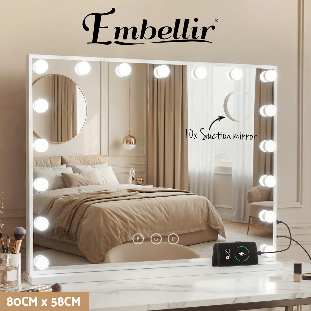 Embellir Makeup Mirror 80x58cm LED Lighted Hollywood Vanity White Wall Mount