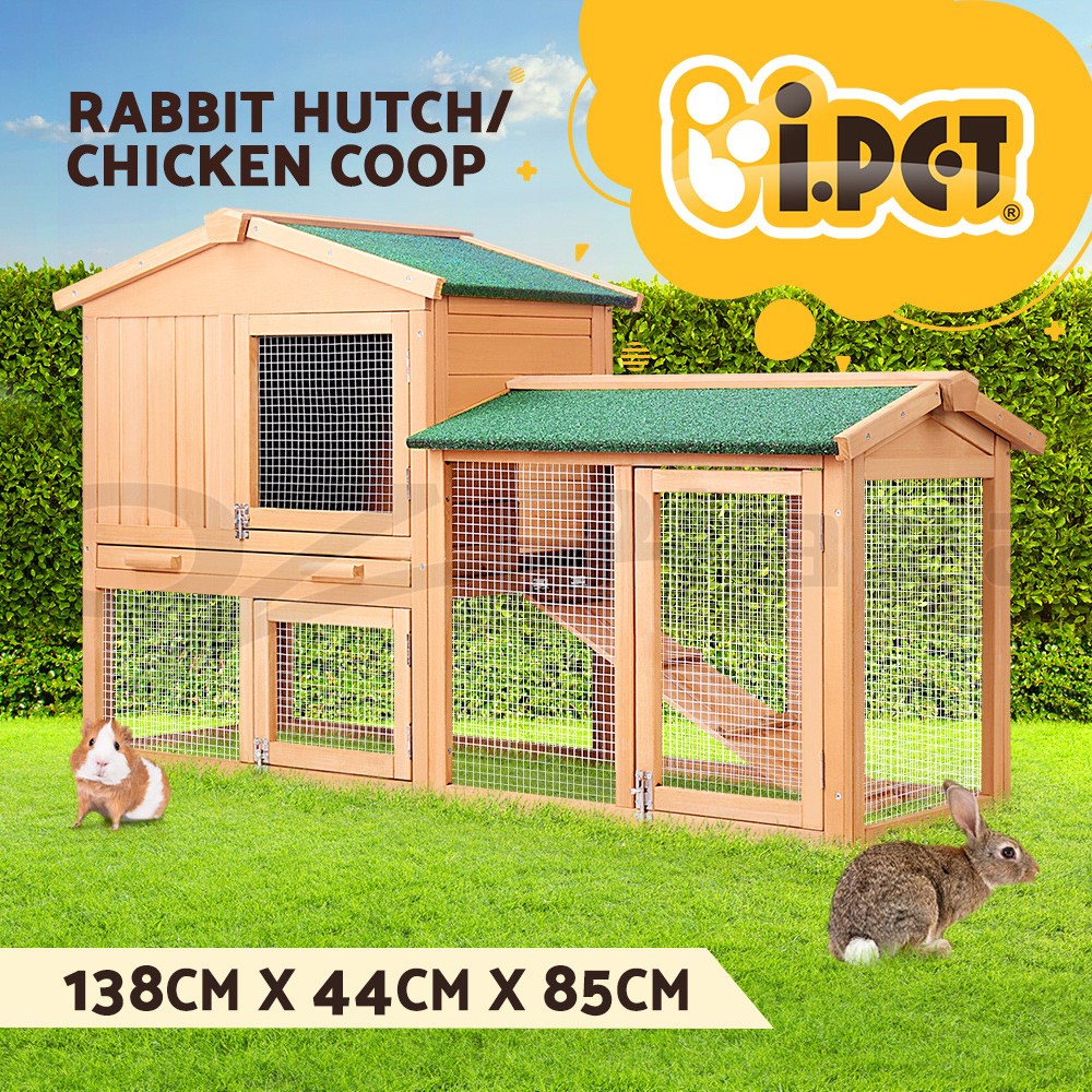 i.Pet Chicken Coop Rabbit Hutch Plumy 124cm Wooden Outdoor Large Cage Guinea Pig