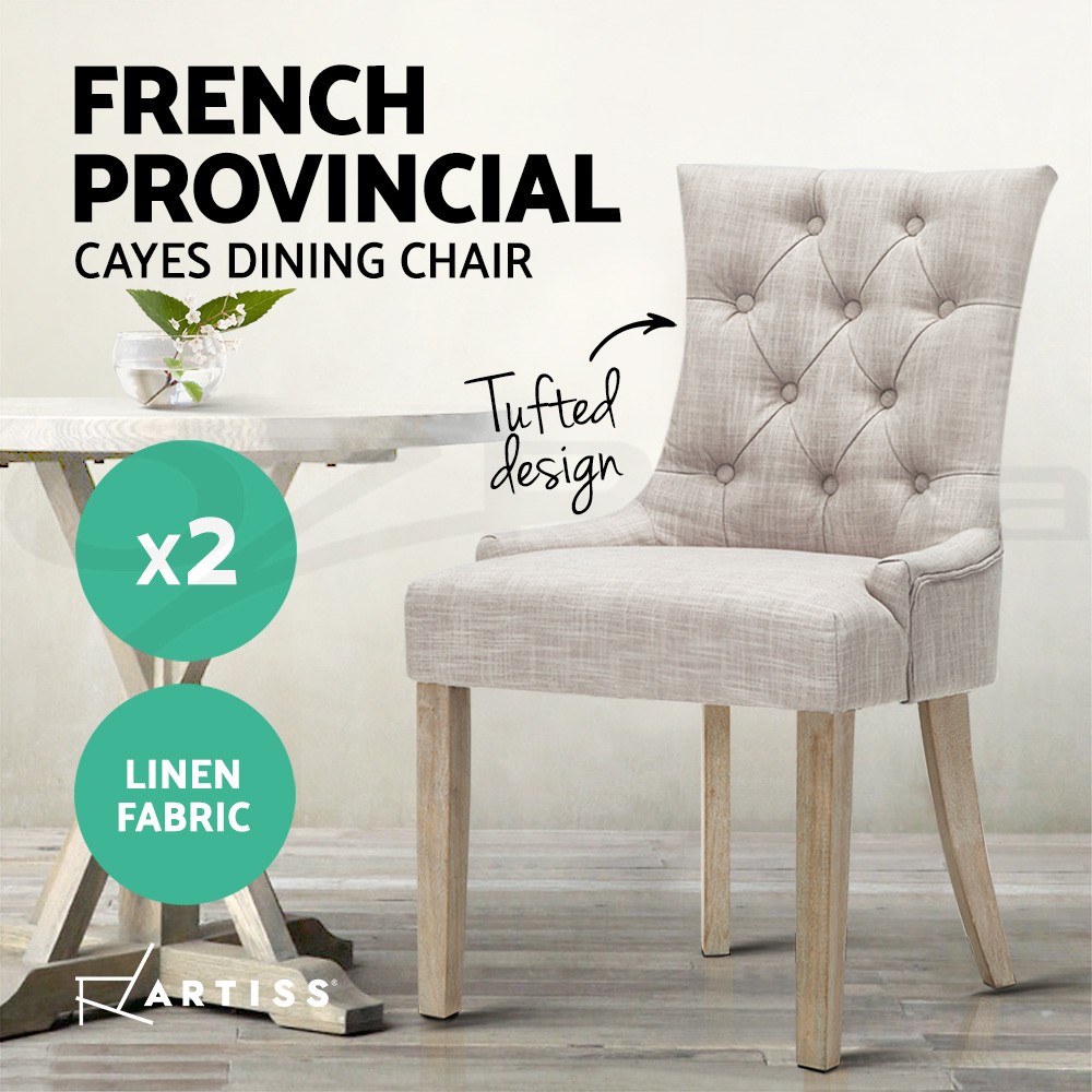 Artiss French Provincial Dining Chair Beige Fabric Tufted Rubber Wood 13cm Foam
