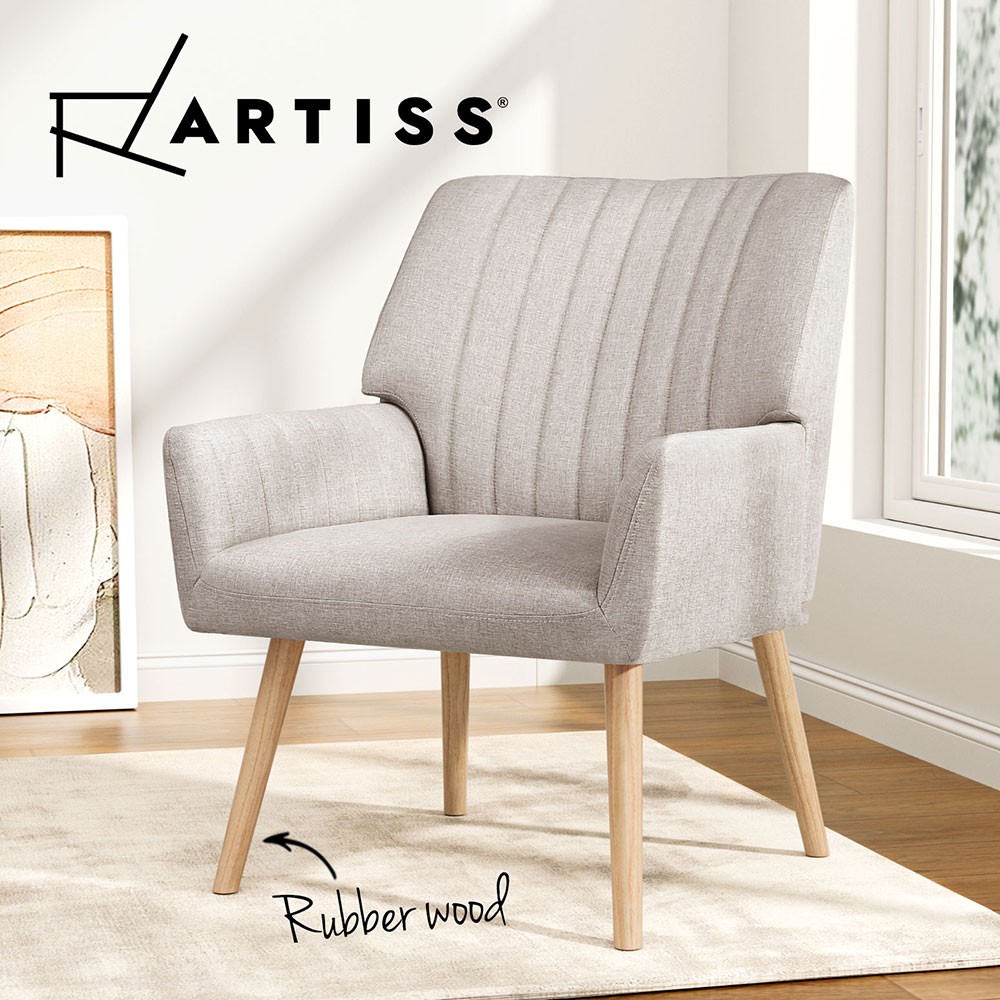 Artiss Sebastini Armchair Beige Faux Fabric Padded Seat 150kg Indoor Living Room