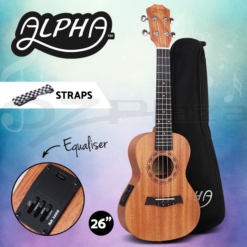 Alpha Tenor Ukulele 26 Inch Mahogany EQ Natural 4 Strings Carry Bag Beginner
