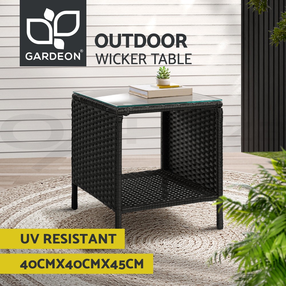 Gardeon Rattan Coffee Side Table PE Wicker Tempered Glass Outdoor Indoor 40cm