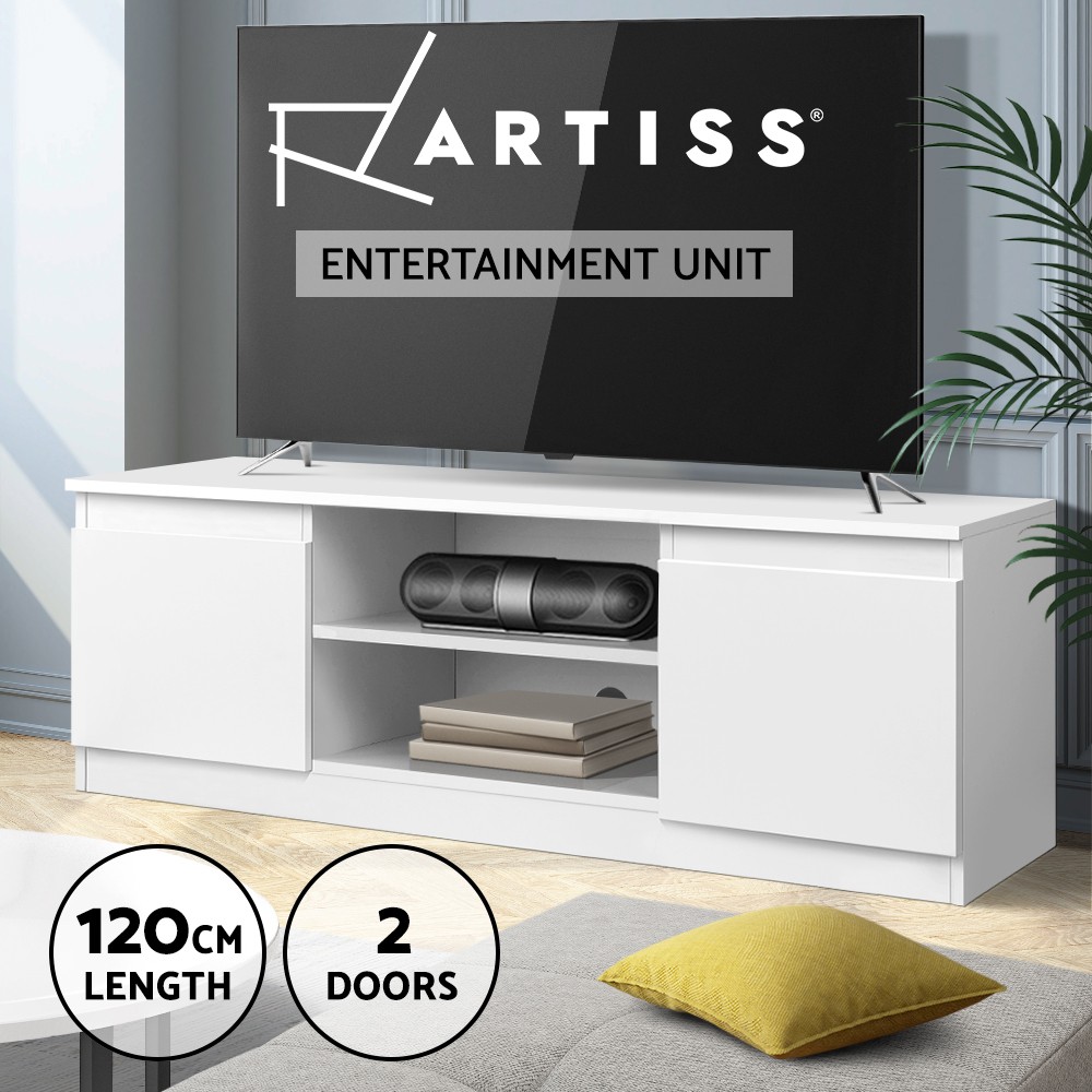 Artiss TV Stand Entertainment 120cm White 2 Shelves Melamine Storage Cabinet