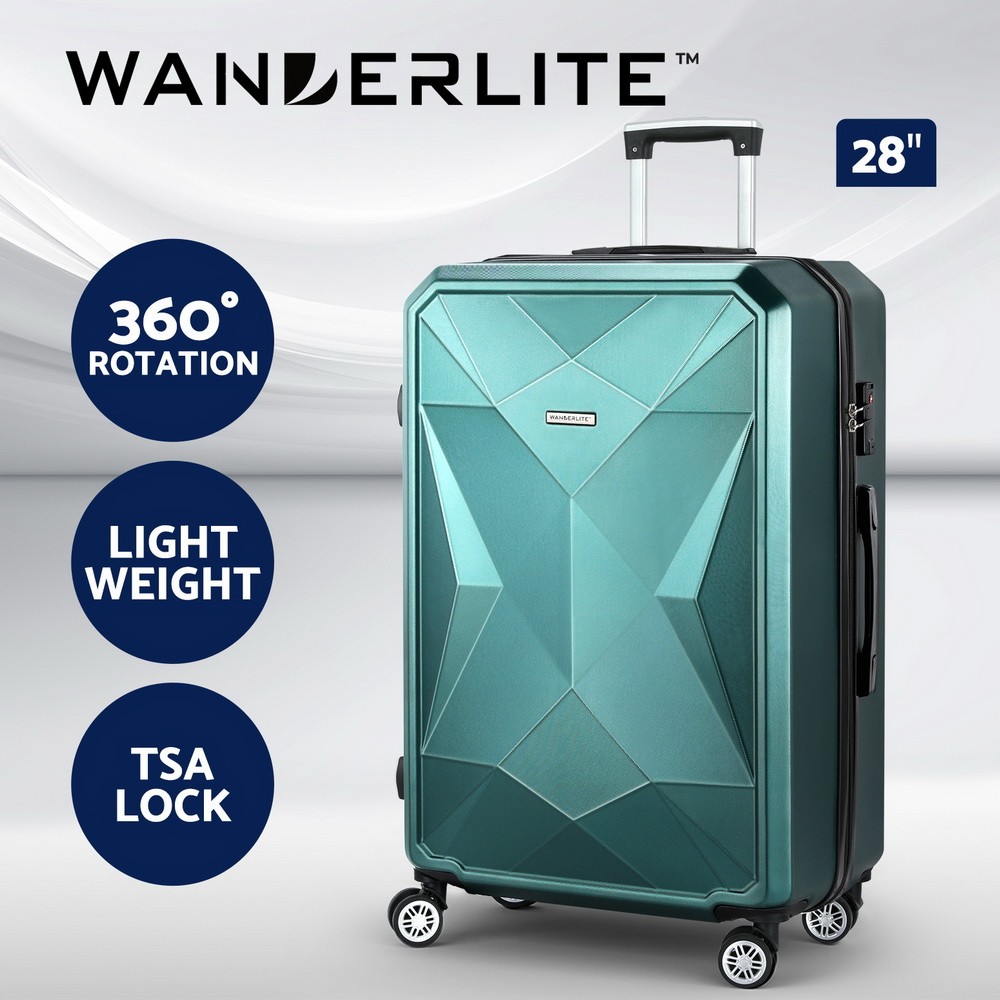 Wanderlite 28 Luggage Trolley Suitcase TSA Hardshell 75cm 100L Green 360 Spinner