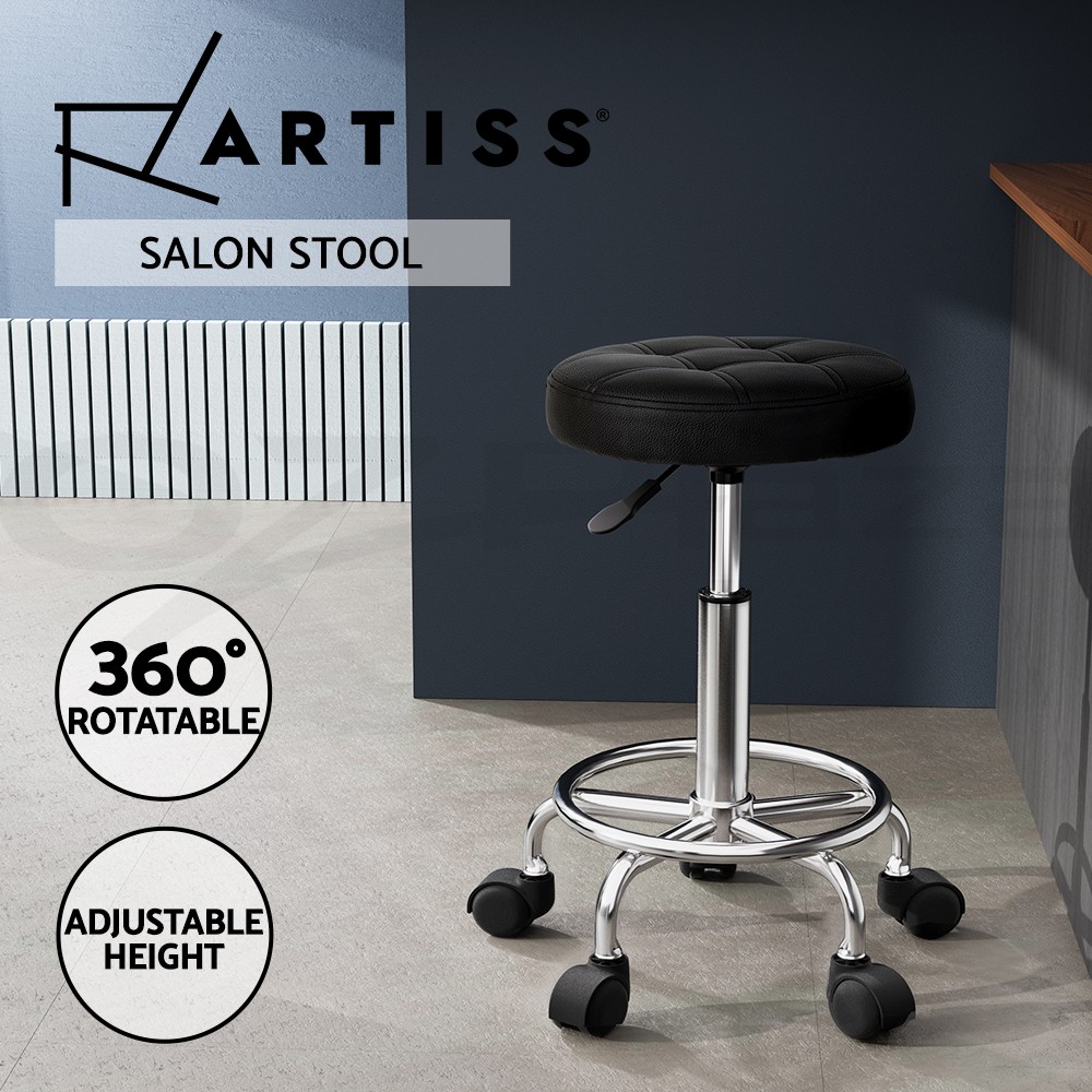 Artiss Salon Stool Swivel Height Adjustable Round PU Black 360rotatable Footrest