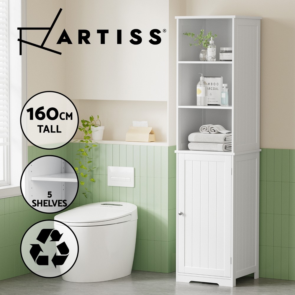 Artiss Bathroom Storage Cabinet Tallboy 160cm White 5 shelves MDF Magnetic door