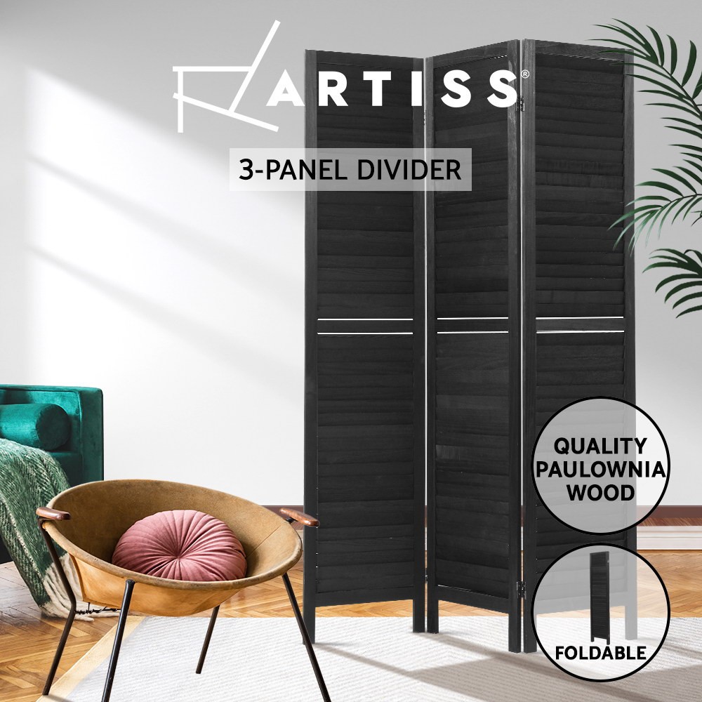 Artiss Room Divider Screen Black-6 Panels 170CM Paulownia Wood Foldable Privacy