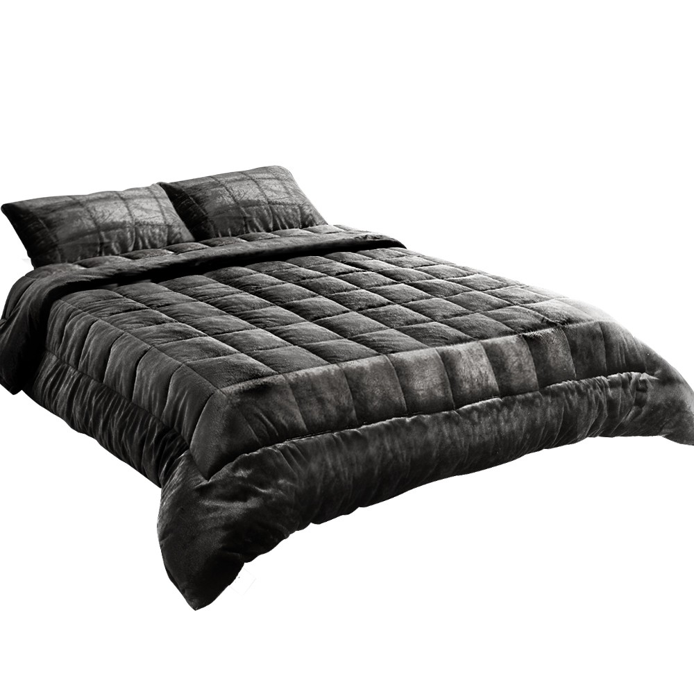 Giselle Bedding Faux Mink Quilt Super King Charcoal 500gsm Machine Washable