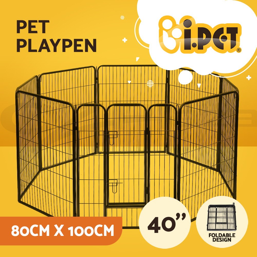 i.Pet Dog Playpen 8 Panel XXL Portable Metal Black Puppy Fence Foldable Secure