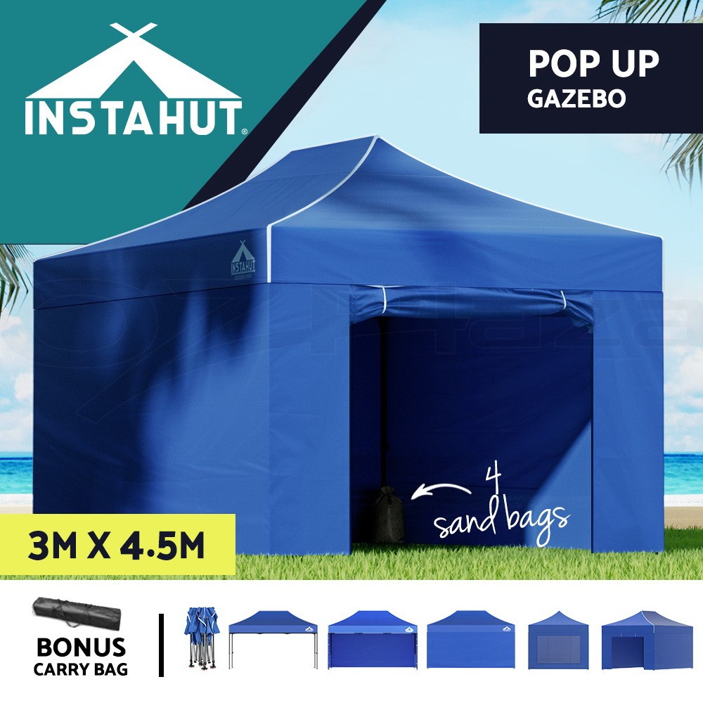 Instahut Gazebo Pop Up Marquee 3x4.5m Folding Outdoor Waterproof UV Oxford Black