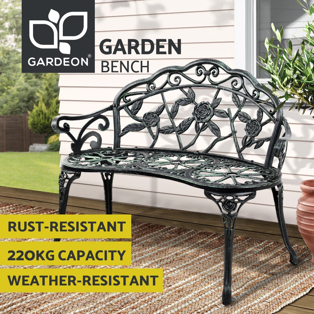 Gardeon Garden Bench 100cm Cast Aluminium Outdoor Vintage Green EN581 220kg