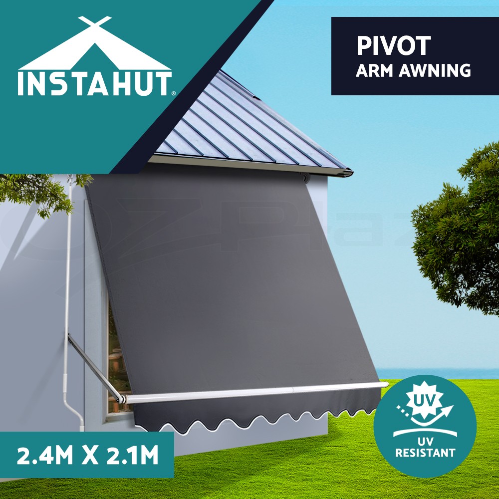 Instahut Retractable Pivot Arm Awning Window Patio Grey 2.4X2.1M Aluminum UV