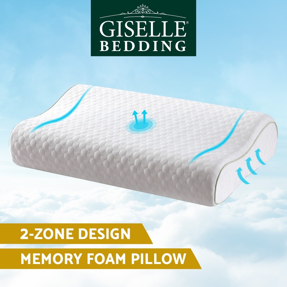 Giselle Bedding Memory Foam Pillow High Low Ergonomic Contour Neck White 60 40cm
