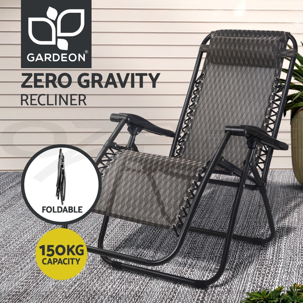 Gardeon Zero Gravity Recliner Chair Adjustable Folding Camping Beach Grey 150kg