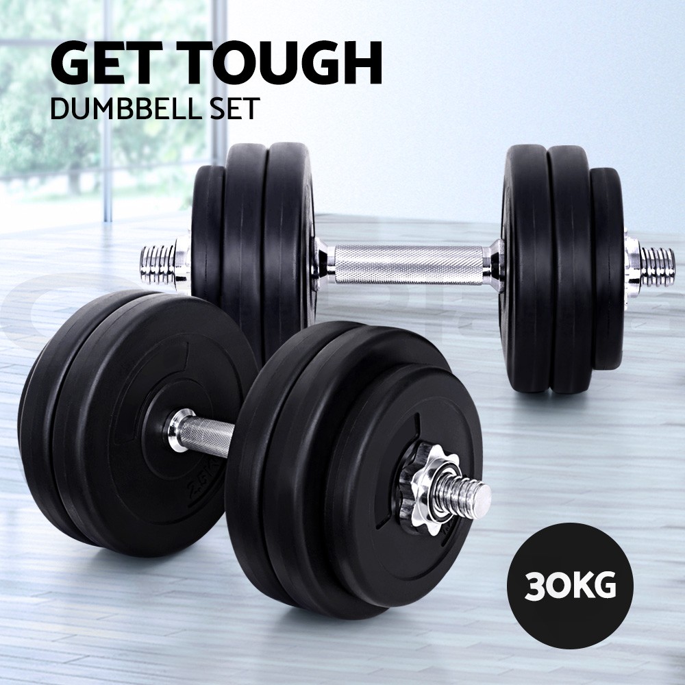 Everfit Adjustable 30kg Dumbbell Set 12 Weight Plates Steel Bar Home Fitness