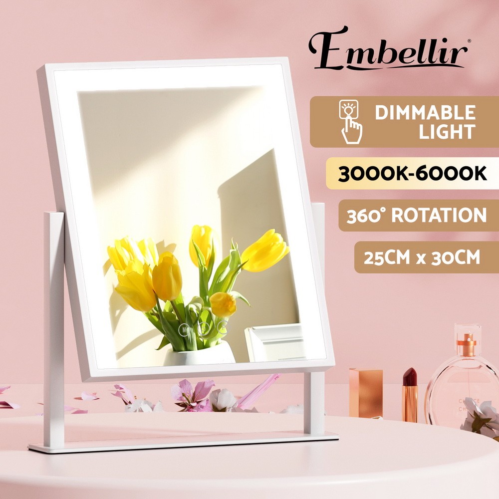 Embellir Standing Makeup Mirror 25x30cm LED Lighted Rotation White Dimmable