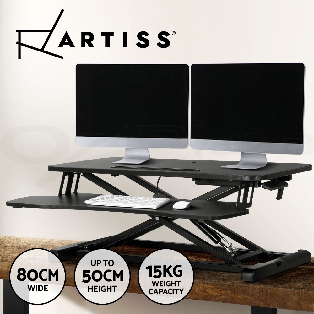 Artiss Standing Desk Riser Height Adjustable Black 80CM 2-tier Keyboard Tray