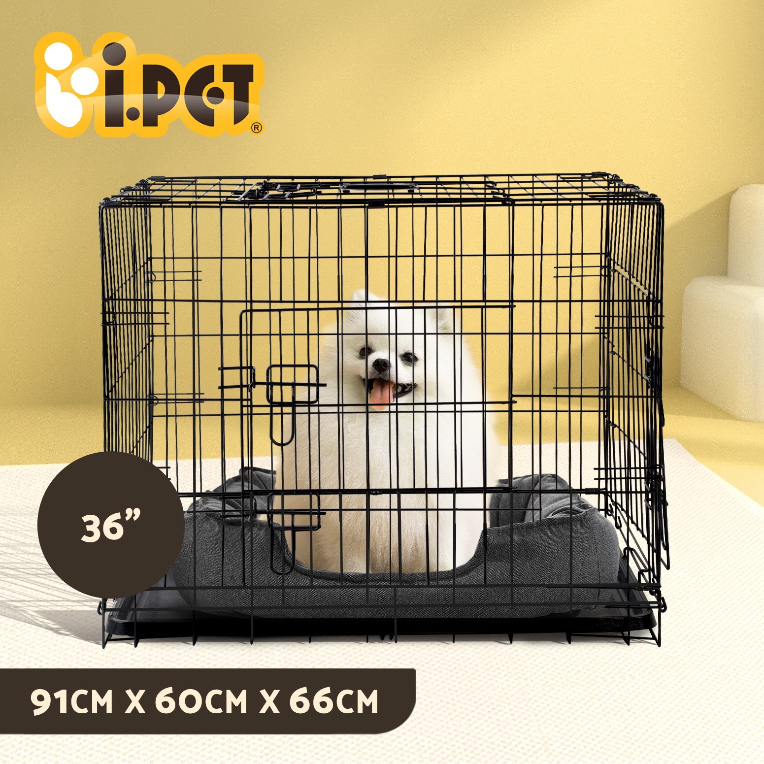 i.Pet Dog Cage Crate Kennel 36 Foldable Steel Black Slide-out Tray Portable