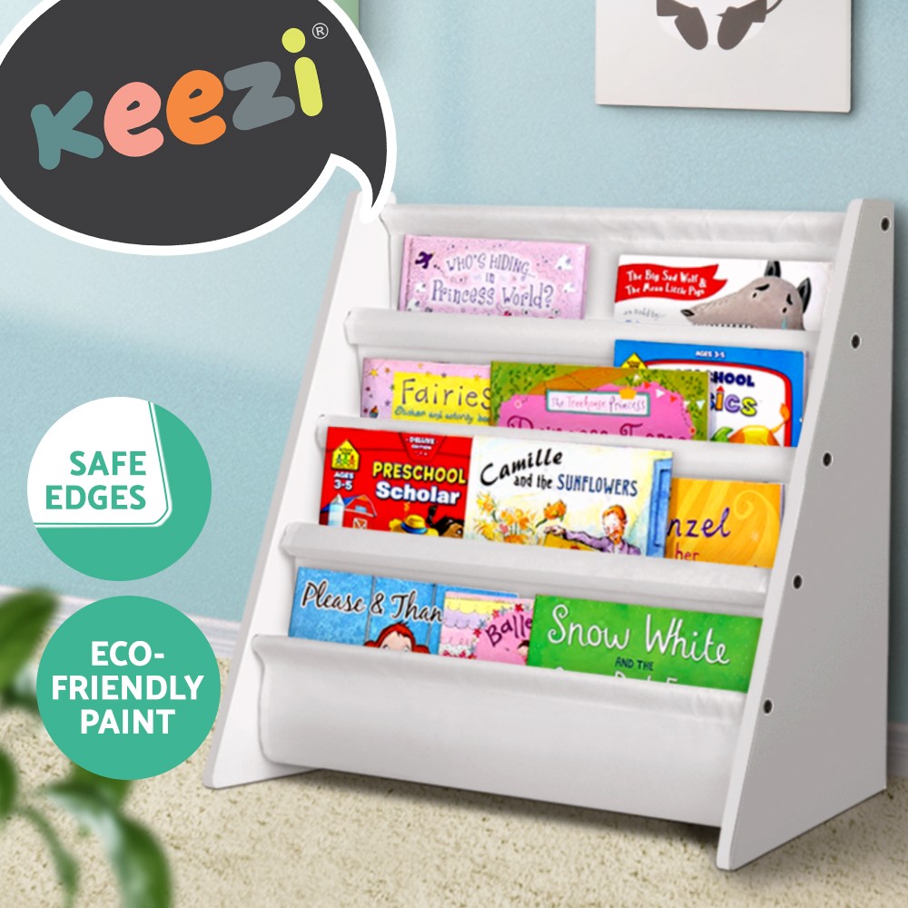 Keezi Kids Bookshelf 4-tier White Bookcase Shelf 66cm 28.5cm 63.5cm Organiser