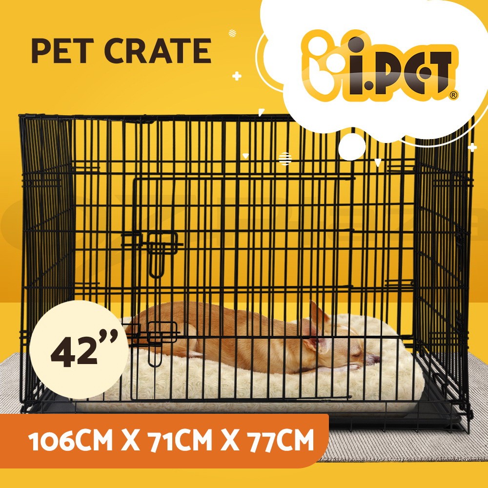 i.Pet Dog Cage Crate Foldable Steel Black 3 Doors Slide-out Tray Portable Kennel