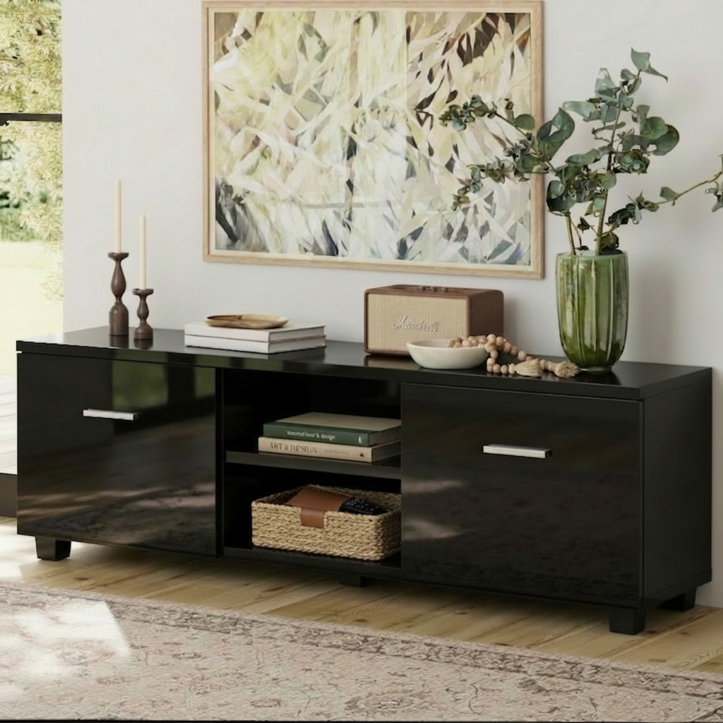 Artiss TV Stand Entertainment Unit 140cm Black UV High Gloss 2 drawers 2 shelves