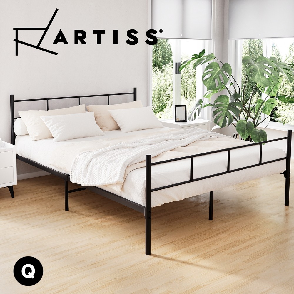 Artiss Sol Queen Size Bed Frame Metal Slat Base Black Powder-Coated Steel 300kg