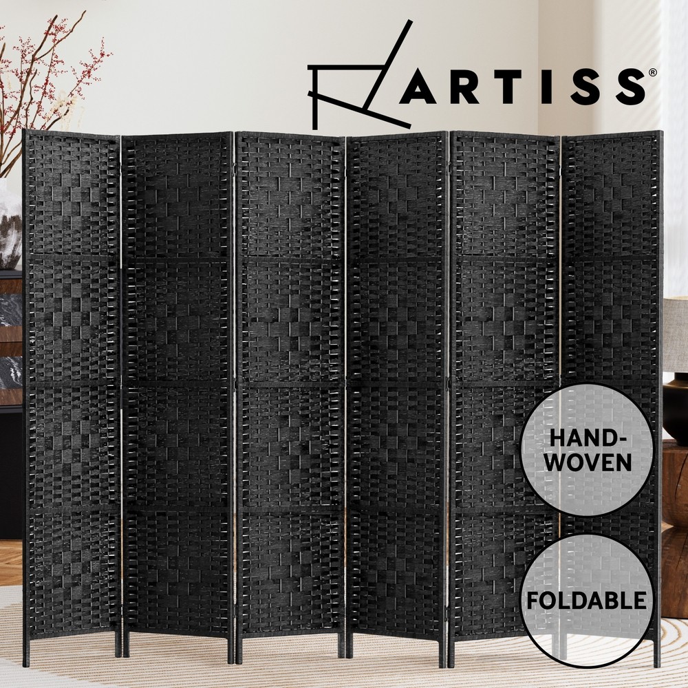 Artiss 6 Panel Room Divider Screen Folding Black 170cm Woven Privacy Modern